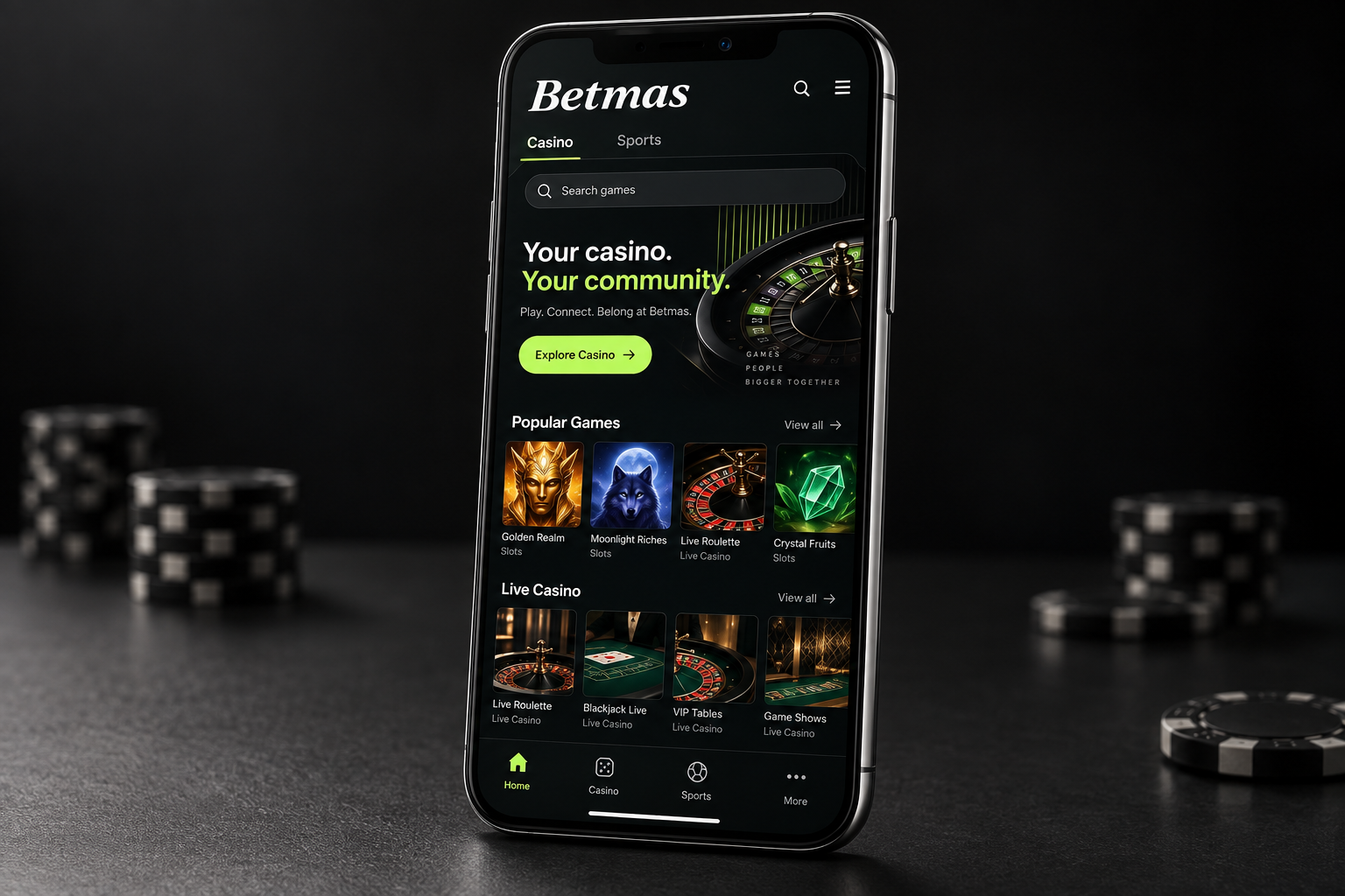 Realistic Betmas online casino phone concept