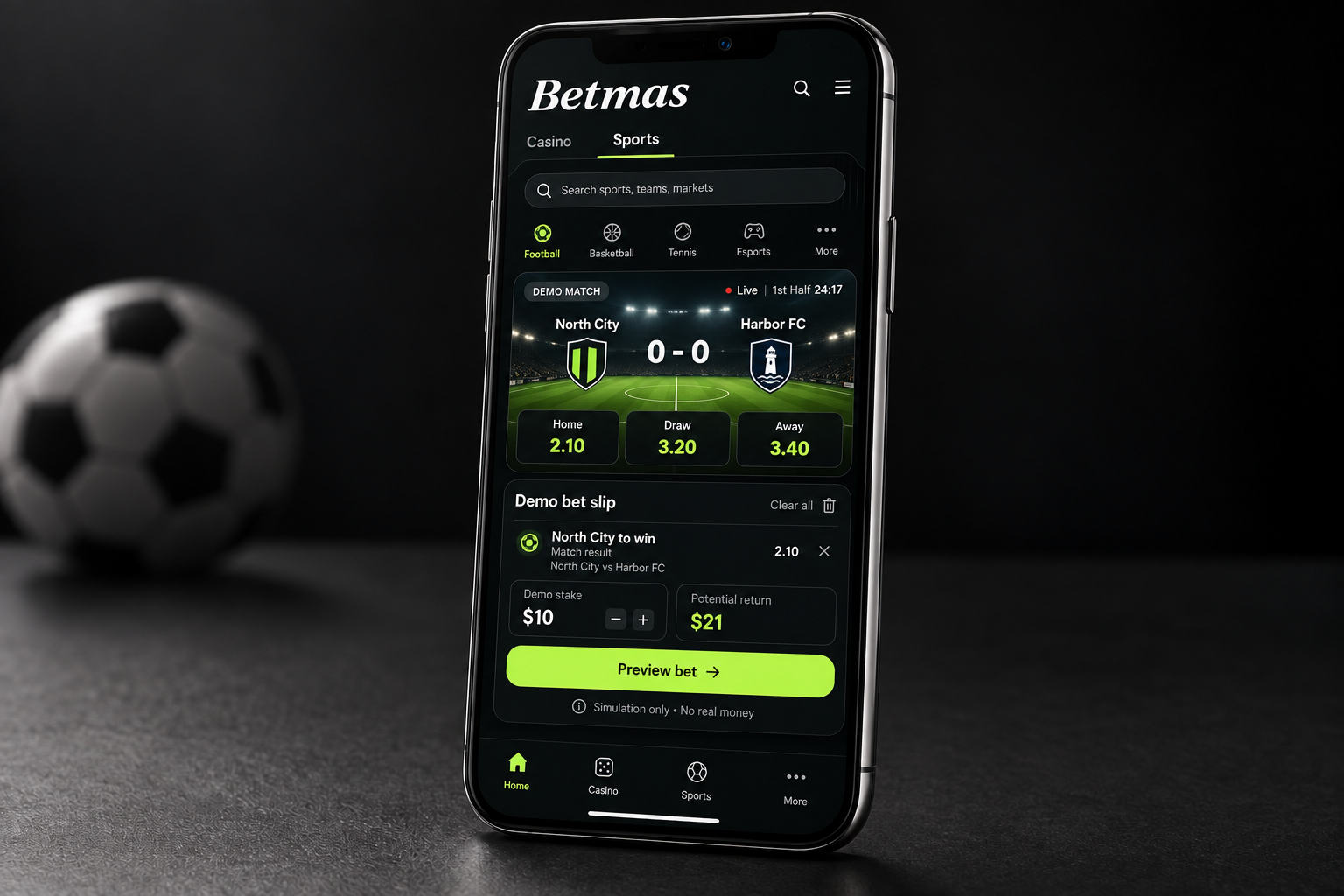 Realistic Betmas sportsbook phone concept